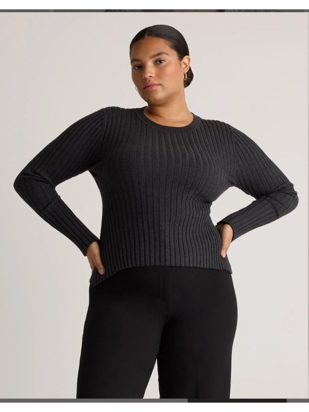 Quince women’s L charcoal gray Cotton Cashmere Ribbed L/S stretch Sweater